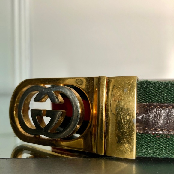 Vintage Gucci GG Logo Buckle Leather Belt